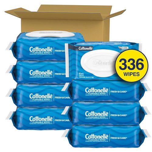 Cottonelle Fresh Feel Flushable Wet Wipes - 8 Flip-Top Packs | 336 Total Wipes for Ultimate Cleanliness