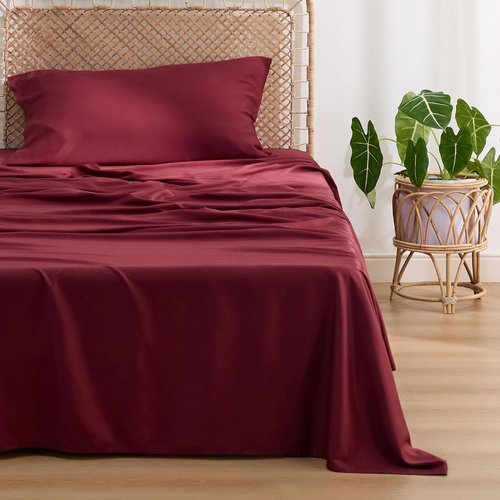 Bedsure Cooling Twin Sheets - Breathable Rayon from Bamboo | Soft, Deep Pocket Up to 16 Inches, Burgundy