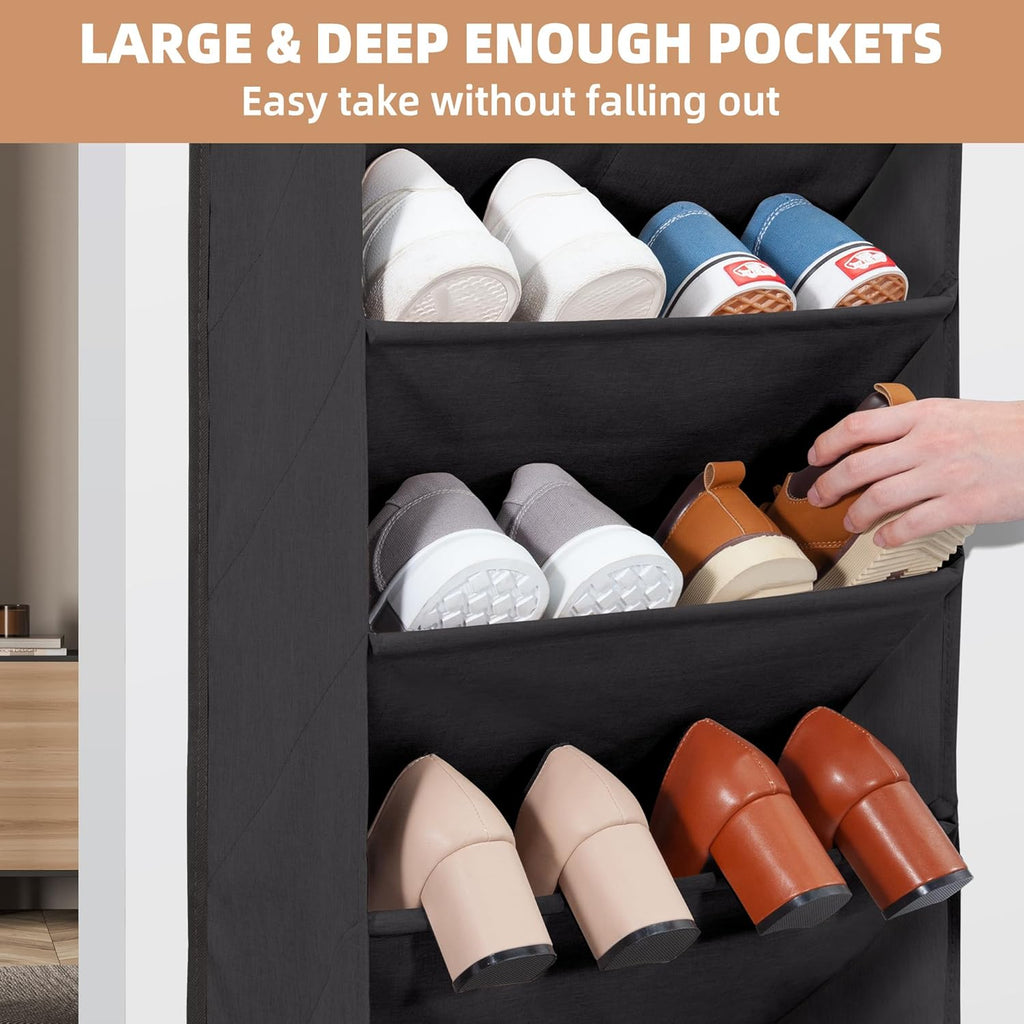 Storage Maniac Over The Door Shoe Organizer - Heavy-Duty Hanging Rack with Deep Pockets | Black, 1 Pack