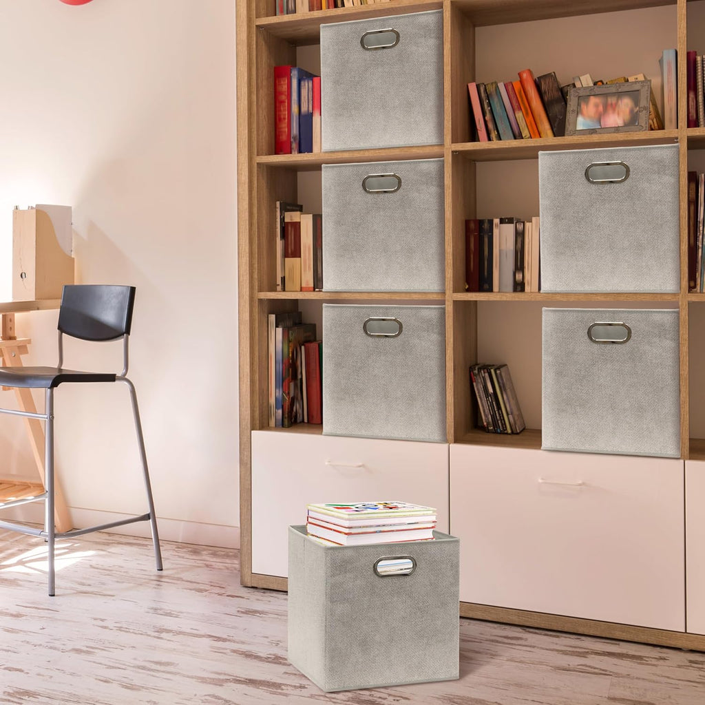 Simple Houseware 11-Inch Collapsible Fabric Cube Storage Bins - Gray, Printed Design, 6 Pack