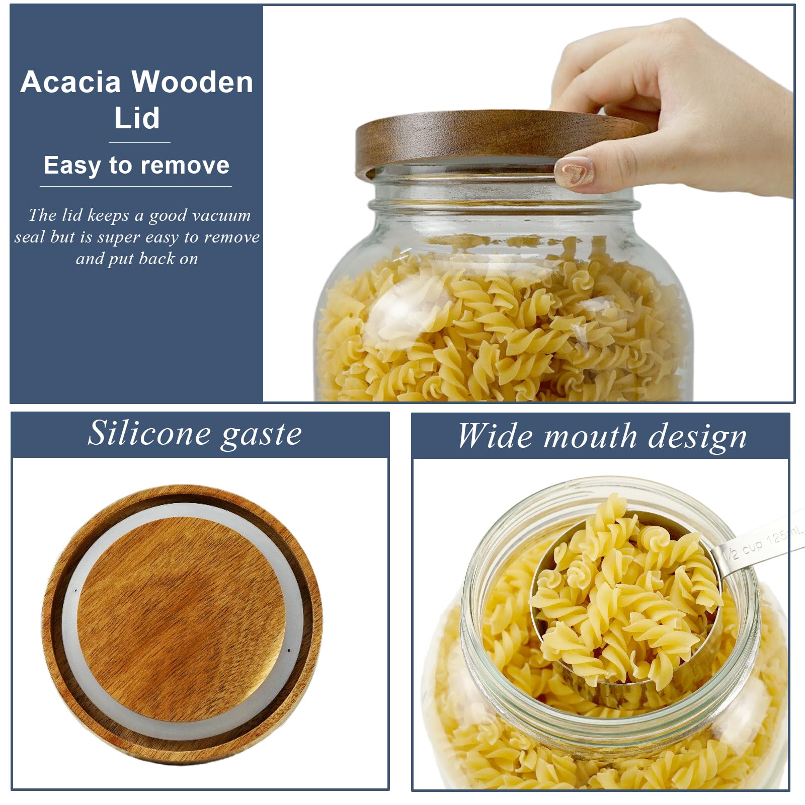 YoenKtss 2 Pack Glass Flour Sugar Storage Containers with Handle, 1 Gallon Glass Jars with Airtight Lid, Wide Mouth Large Mason Jars 128oz for Rice, Pasta, Oats, Coffee Storage