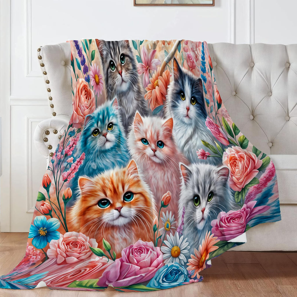 Mirelido Warrior Cat Quilt Throw Blanket with Cats Lovers Flannel Throw Blanket Merchandise Four Seasons Family Universal for All Seasons Living Bed Room Couch Picnic 50x40 Inch (Cat)