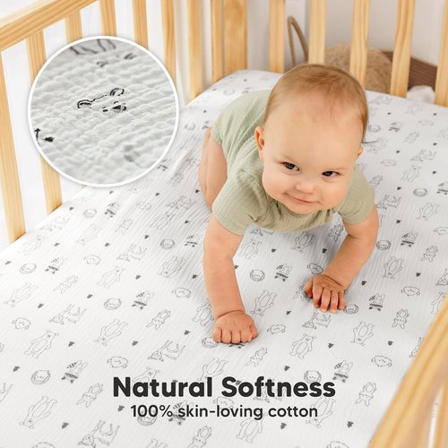 KeaBabies 2-Pack Muslin Crib Sheets - 100% Organic Cotton, Soft & Breathable, Neutral 52x28 (Woodland)