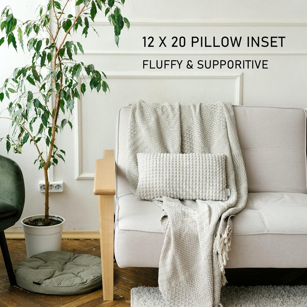 Skiennix Outdoor Throw Pillow Inserts - Waterproof Rectangle Lumbar Cushions | Set of 2, 12 x 20 Inches, White