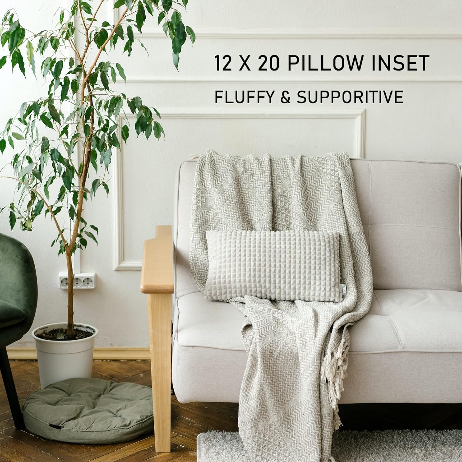 Skiennix Outdoor Throw Pillow Inserts - Waterproof Rectangle Lumbar Cushions | Set of 2, 12 x 20 Inches, White
