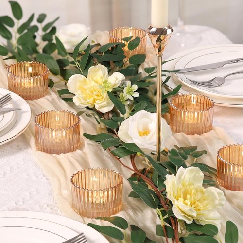 HAVITI 24 Pcs Gold Glass Tea Light Holders - Elegant Votive Candle Holders for Wedding Centerpieces