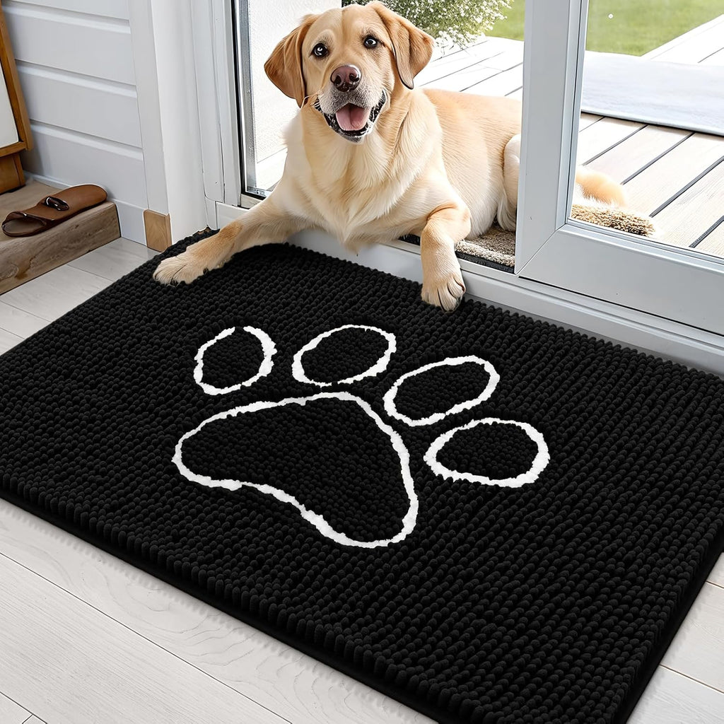 OLANLY Dog Door Mat - Absorbent Non-Slip Mud Mat for Muddy Paws | 35x24 Paw Print Design, Quick Dry Black