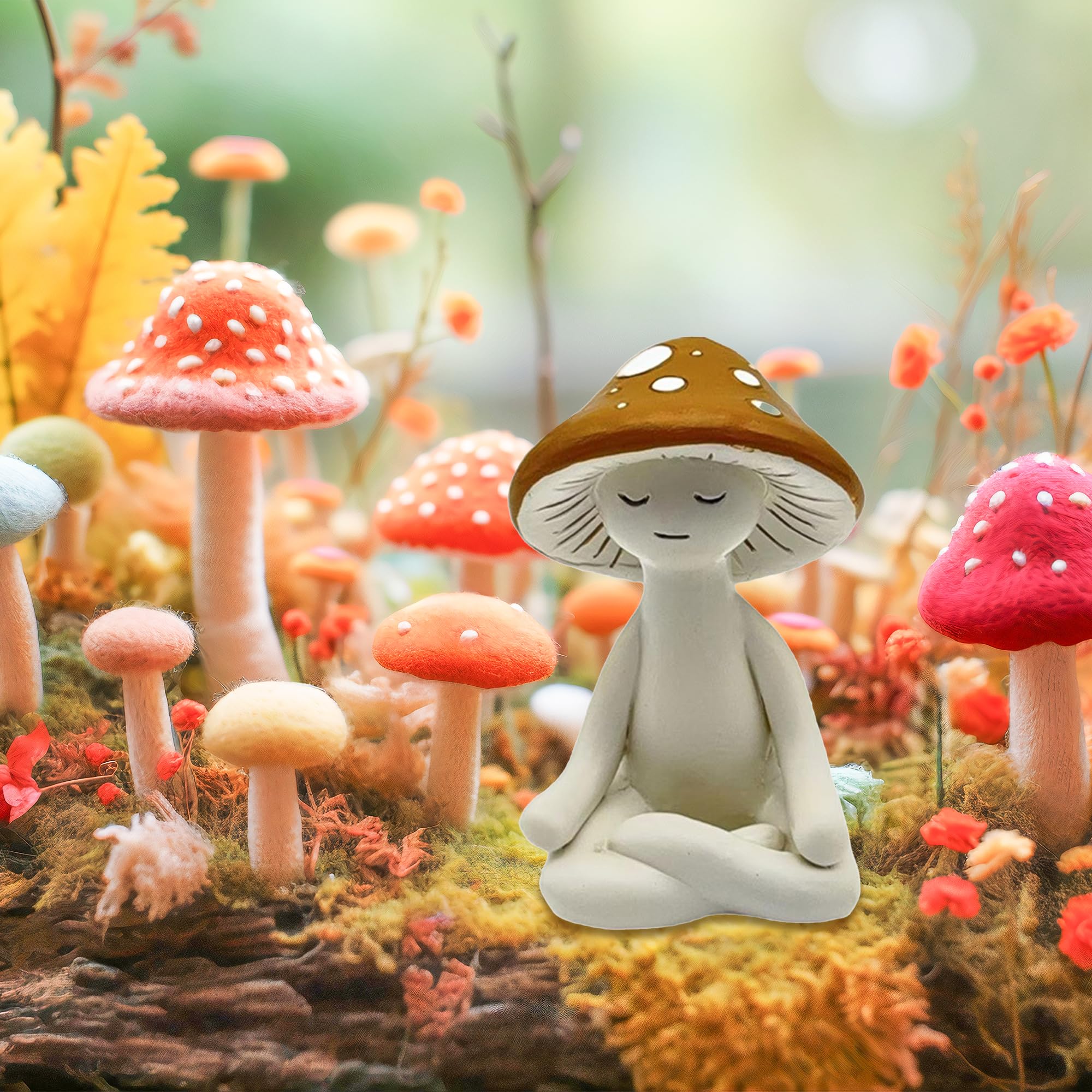 CYjorkbgg Meditation Mushroom Resin Statue - Cute Meditation Mushroom Statue for Desk Living Room Resin Figurine for Home Patio Office Decoration Cute Plant Statues for Tabletop Garden Backyard Decor