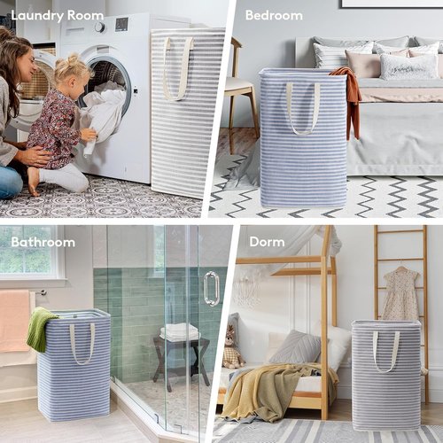 Lifewit Collapsible Laundry Basket - 80L Each, Waterproof Hamper with Reinforced Handles | Grey & Blue