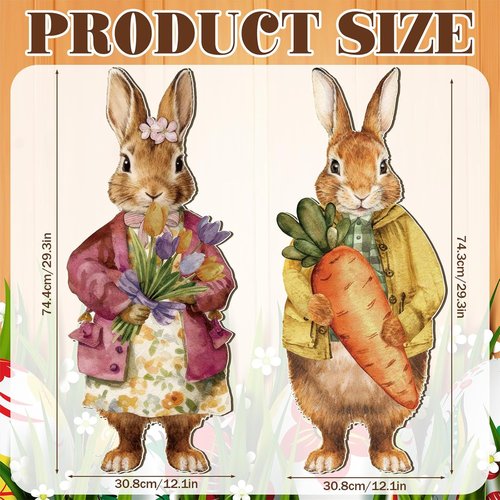 Anglechic Large Easter Bunny Door Sign - 12.1 x 29.3 Inch Wooden Decor with Floral Carrot | Farmhouse Style for Front Door