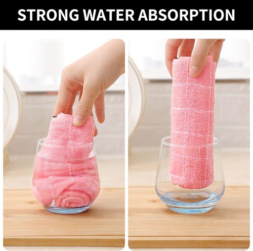 Homaxy Kitchen Towels - 100% Cotton Terry, Soft & Super Absorbent | Checkered Design, Pink, 13 x 28 Inches, 4 Pack