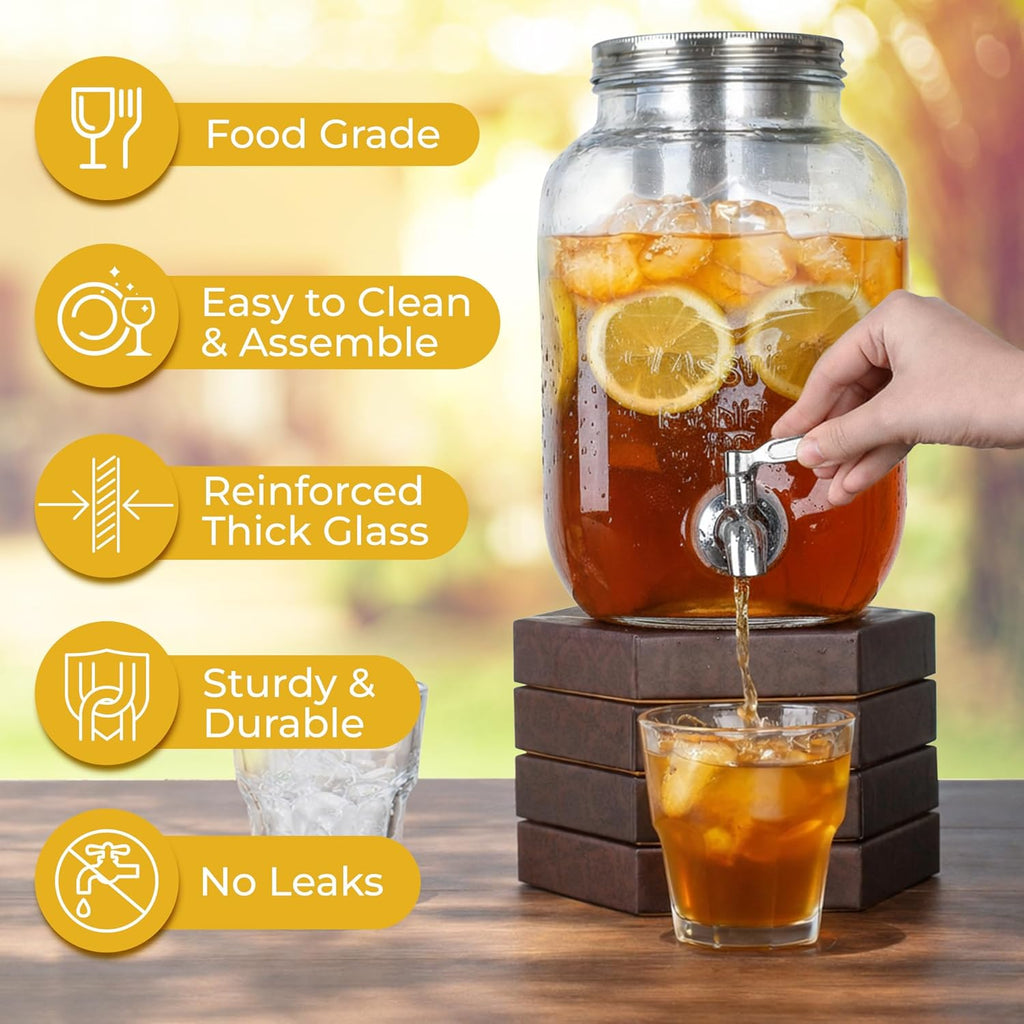 Zulay 1 Gallon Glass Drink Dispenser - Leak-Resistant with Spout Lid & Stainless Steel Filter | Perfect for Parties & Events