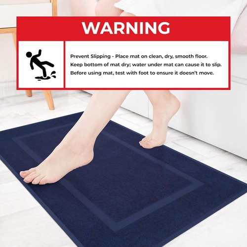 Cotton Paradise 100% Cotton Bath Mats - Soft, Absorbent & Quick-Dry | Set of 2, Navy Blue, 20x34