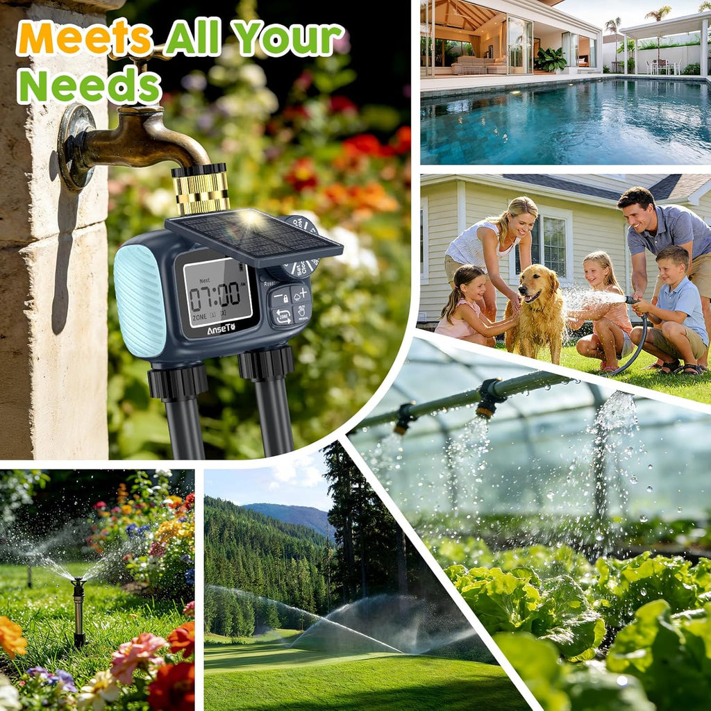 Skiennix Solar Sprinkler Timer - Programmable Brass Inlet Hose Timer for Efficient Garden Watering | 2 Outlets