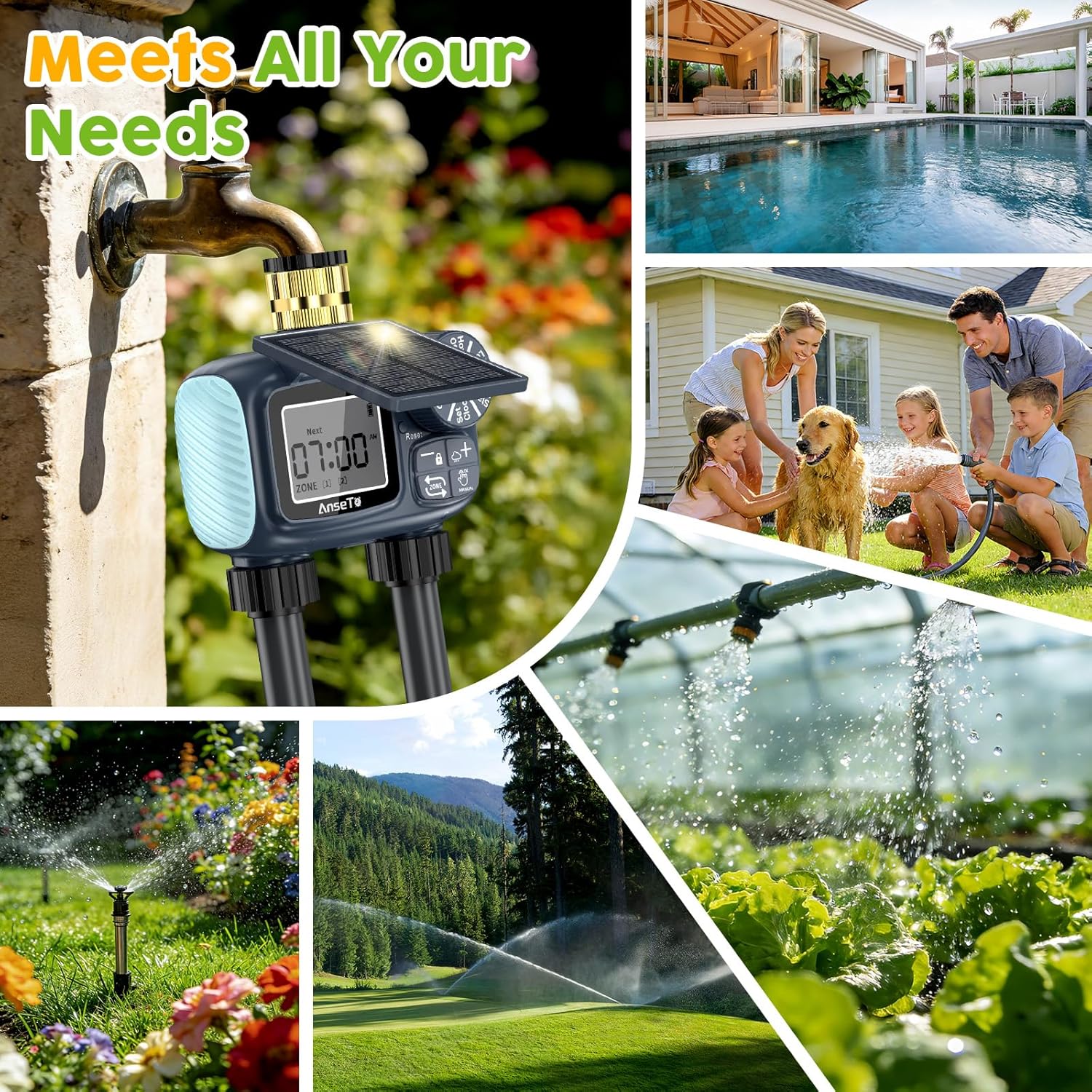 Skiennix Solar Sprinkler Timer - Programmable Brass Inlet Hose Timer for Efficient Garden Watering | 2 Outlets
