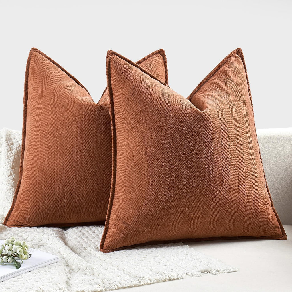 MIULEE Burnt Orange Decorative Pillow Covers - Soft Chenille 20x20 Inch | Luxurious Farmhouse Cushion for Sofa & Bedroom