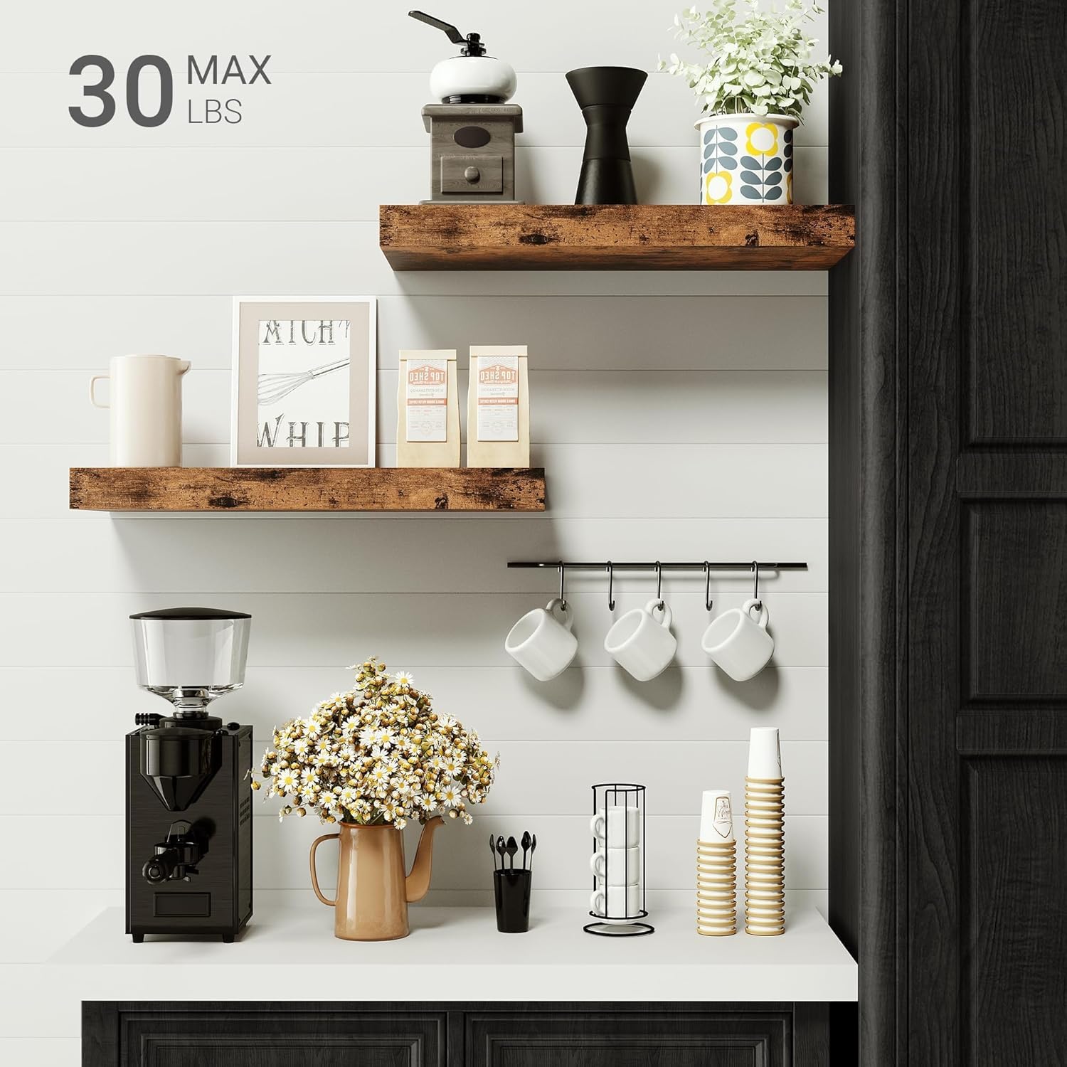 Vivelove Floating Shelves - 16-Inch Rustic Brown Display Shelves with Invisible Brackets | Set of 2 for Home Decor