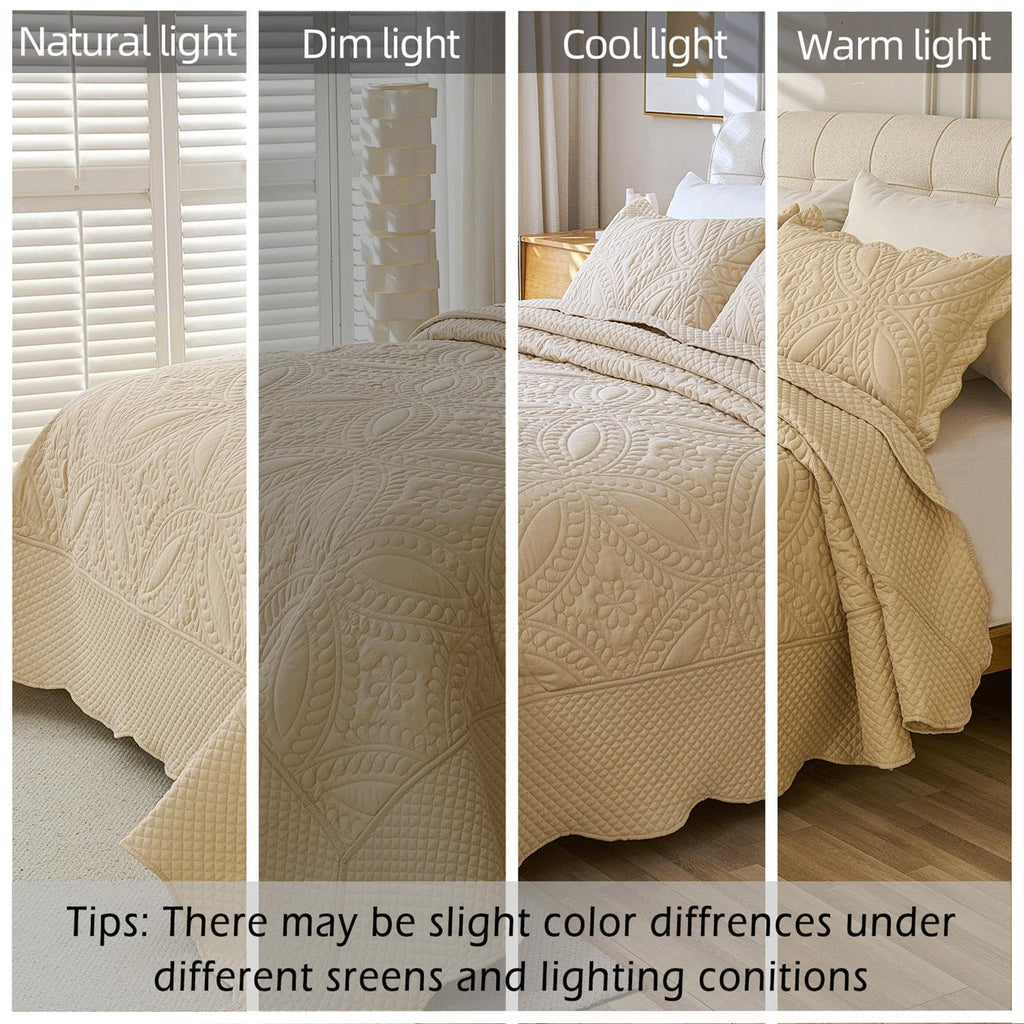 Cmfshape Oversize King Bedspread 128"x120",3 Piece California King Quilt,Lightweight Bed Quilt Set for All Season,Modern Geometric Pattern Bedding Set Beige