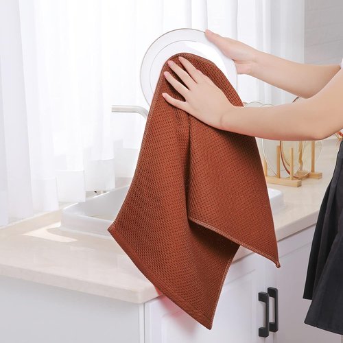 Homaxy 100% Cotton Waffle Weave Dish Towels - Ultra Soft & Absorbent | Quick Drying, 13 x 28 Inches, 6-Pack, Rust