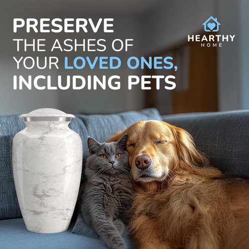 Large Handcrafted Urn for Ashes Adult Male and Female - Cremation Urns for Human Ashes Adult Man and Woman - Decorative Funeral Urns - Memorial Urn with White Marble Finish - Large (10.5" H x 6.25" W)
