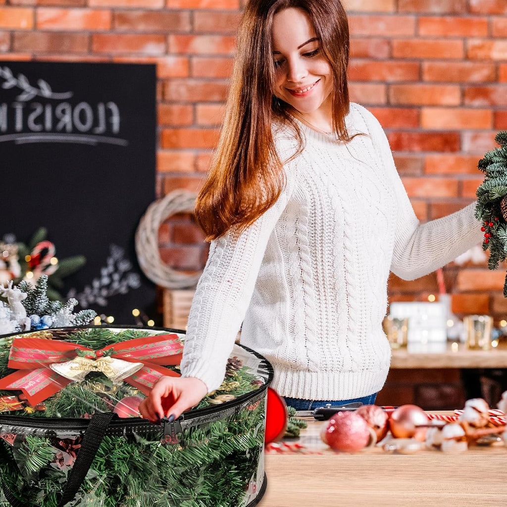 YAYODS Wreath Storage Bag - Heavy Duty 30 Inch Christmas Container with Clear Window | Black 4 Pack