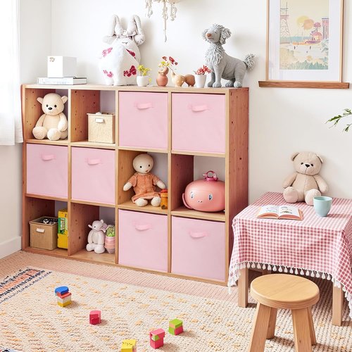 Cupic Cupid Storage Cubes - 6 Pack Collapsible Open Bins with Handles for Clothes & Toys | Pink 13x13
