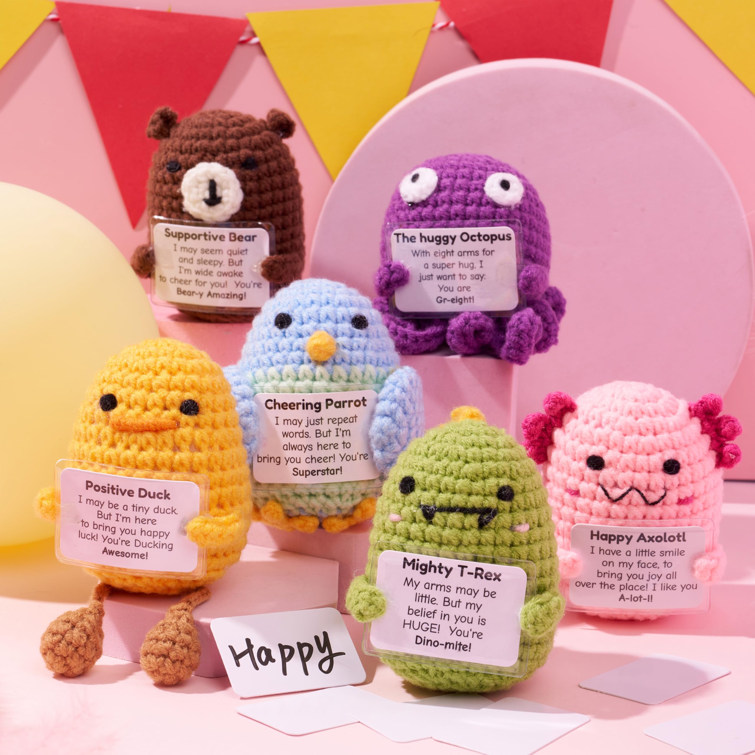 JOYIN 6 Pcs Crochet Positive Animals with Positive Messages, Emotional Support Stuffed Animal Bulk, Cute Crochet Plushies for Graduation Gift, Employee Appreciation, Anxiety Relief & Mental Health