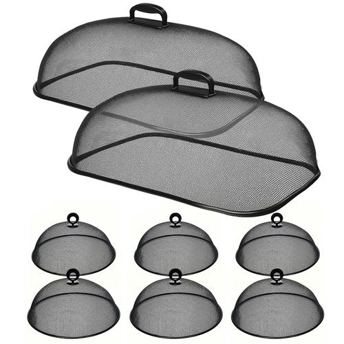 Zilphoba 8 Pack Metal Mesh Screen Food Covers, 2 Large (18.5”) and 6 Small (11”) Sets, Reusable Metal Mesh Food Covers for Outdoors, Camping, Picnics and Parties