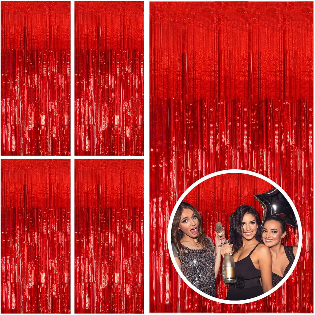 Regine Switzerland 5 Pack Red Streamers | Foil Fringe Backdrop Curtains for Parties & Celebrations
