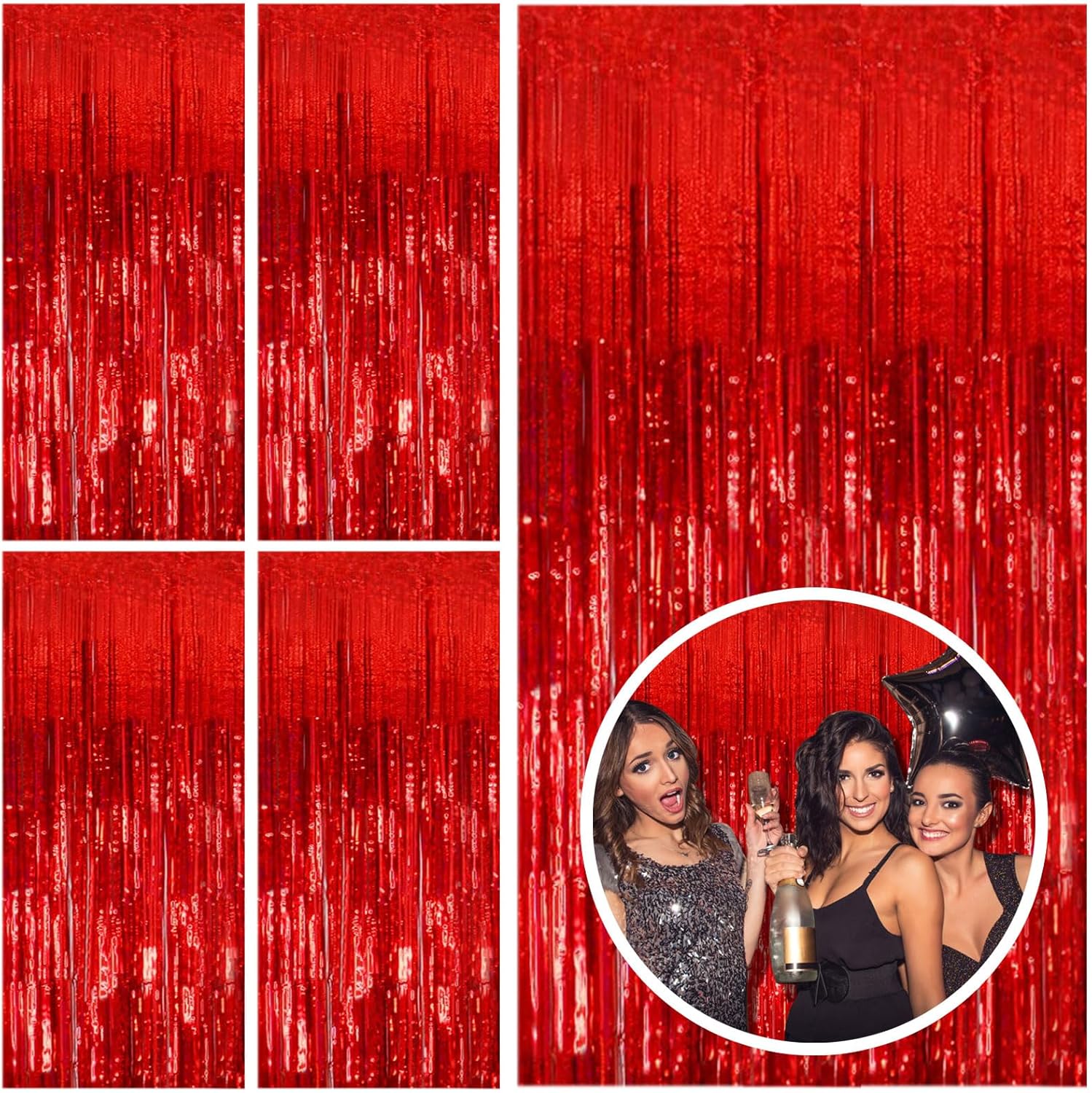 Regine Switzerland 5 Pack Red Streamers | Foil Fringe Backdrop Curtains for Parties & Celebrations