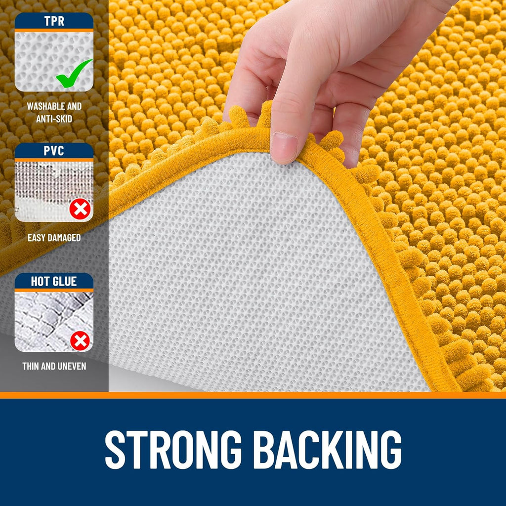 OLANLY Extra Soft Chenille Bathroom Rugs - 30x20 Quick-Dry, Machine Washable, Rubber Backing | Golden Yellow