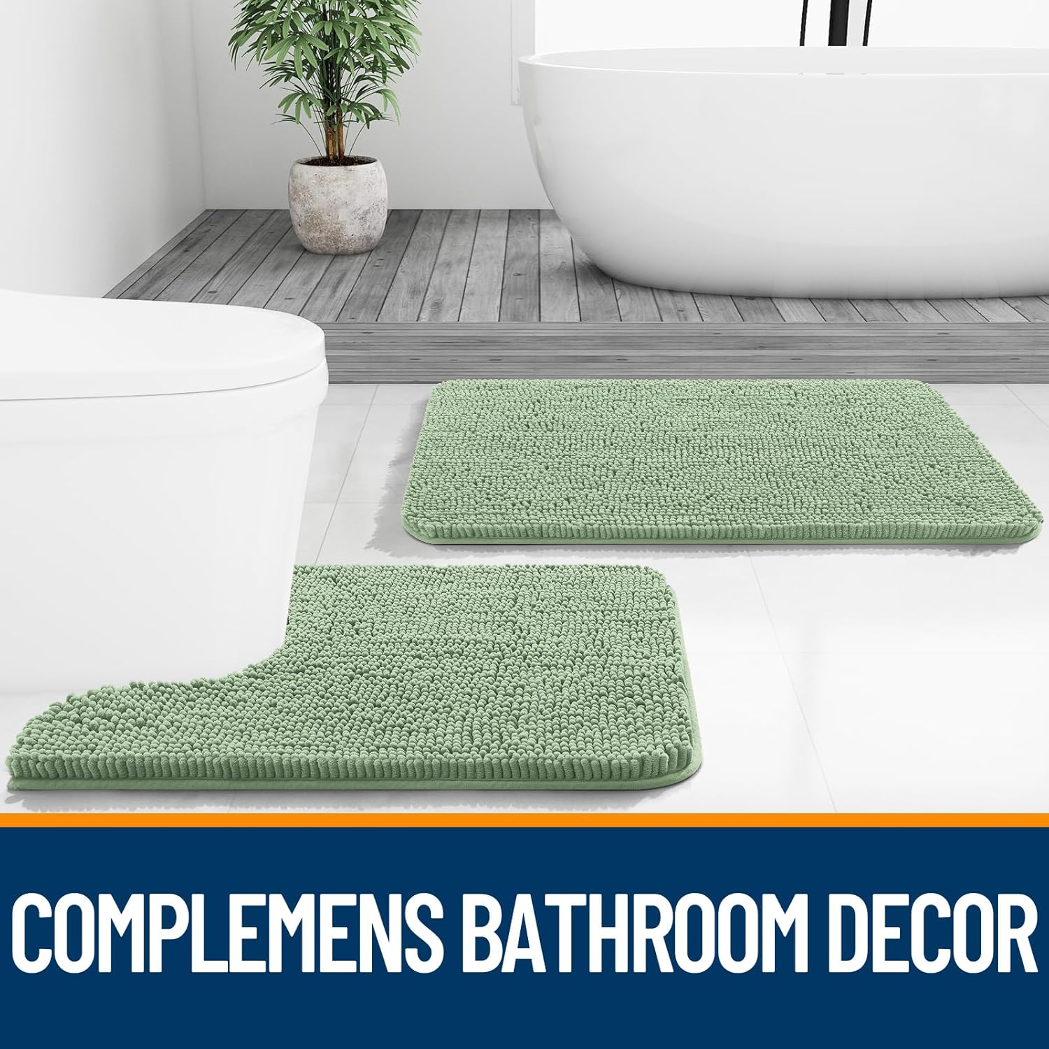 OLANLY Bath Rugs - Extra Soft Chenille with Rubber Backing | Quick Dry & Machine Washable - 32x20 Sage Green