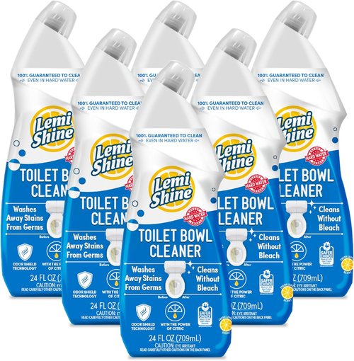 Lemi Shine Toilet Bowl Cleaner - Bleach-Free Formula for Tough Stains & Odor - 24 fl oz (6 Pack)