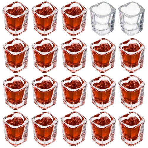 Jucoan 20 Pack 1.5 oz Shot Glasses Set, Cute Square Heart Shaped Shot Glasses Set, Clear Heavy Base Tequila Soju Spirit Liquor Shot Glass for Valentine's Day, Bachelor Wedding Party Bar Supplies
