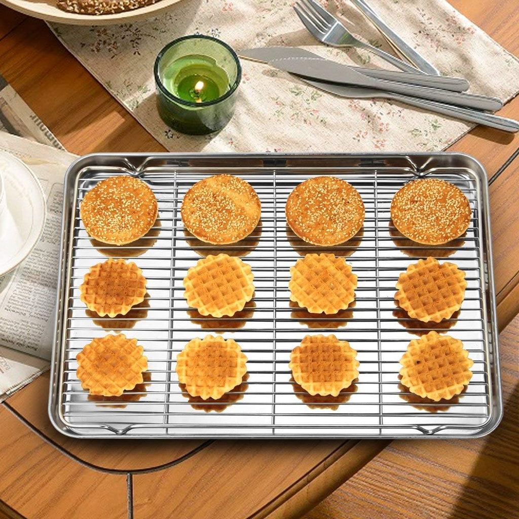 Wildone Baking Sheet & Rack Set - Stainless Steel Cookie Pan with Cooling Racks | 17.3 x 12.2 Inch, Non-Toxic & Easy Clean