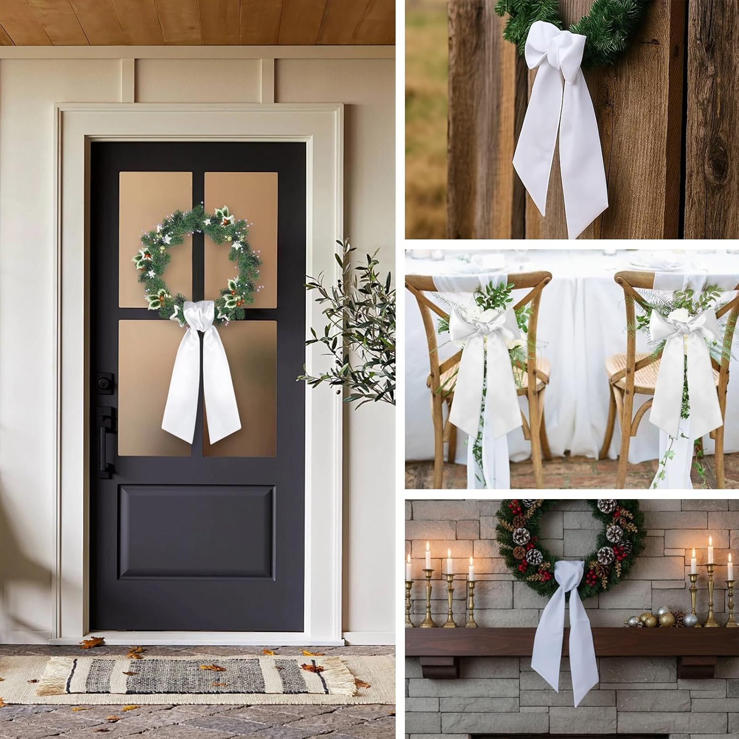 Skiennix Wreath Sash for Front Door - 4PCS Embroidery Blanks for Christmas & Wedding Decor