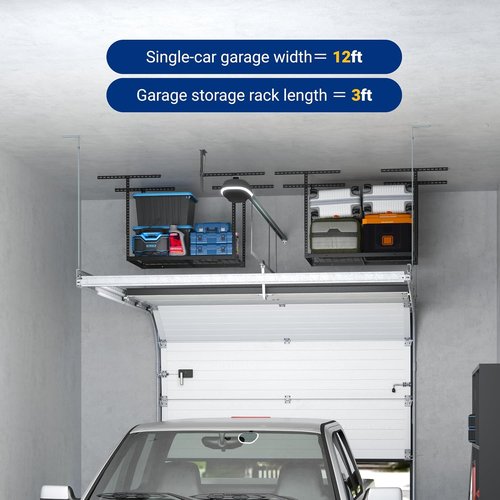 FLEXIMOUNTS 2x3 Overhead Garage Storage Rack - Heavy-Duty Metal, Adjustable, 155lbs Capacity, Black