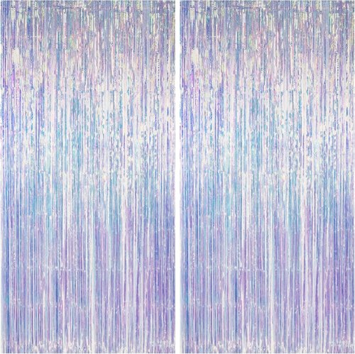Iridescent Party Decorations - Thick Holographic Streamers | 2 Pack 3.3x6.6 FT Backdrop Curtains for Birthday & Themed Events