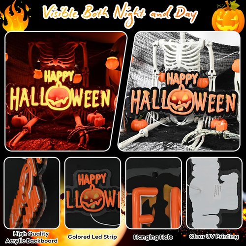 Happy Halloween Neon Sign - Dimmable Black & Orange LED Light for Spooky Party Decor | UV Printed Wall Art