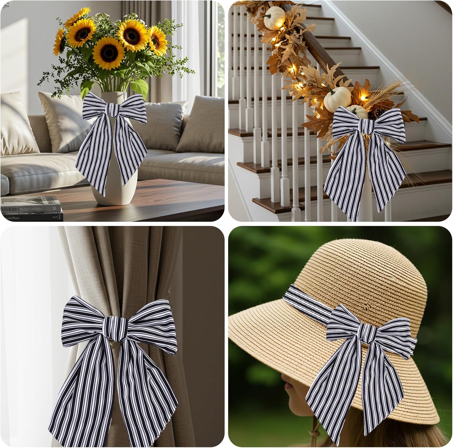 TONIFUL Easter Wreath Sash - Black & White Stripe 4.5" x 56" Indoor/Outdoor Decor Ribbon
