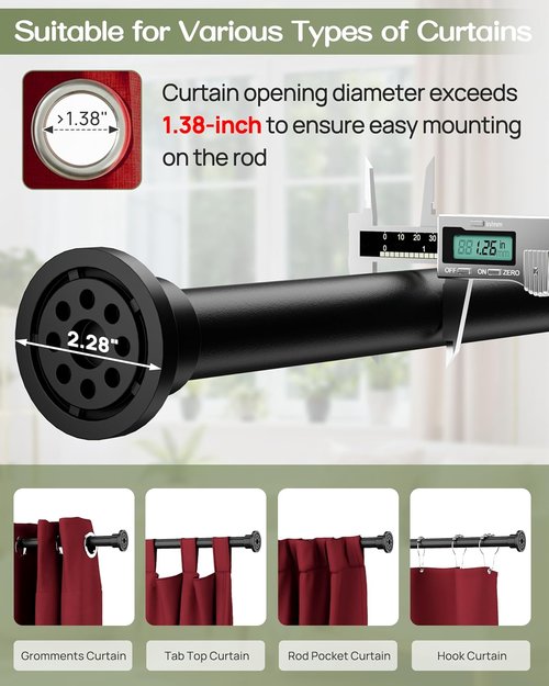 ALLZONE Tension Curtain Rod - Heavy Duty No-Drill Design | Adjustable 83-123 Inches, Black