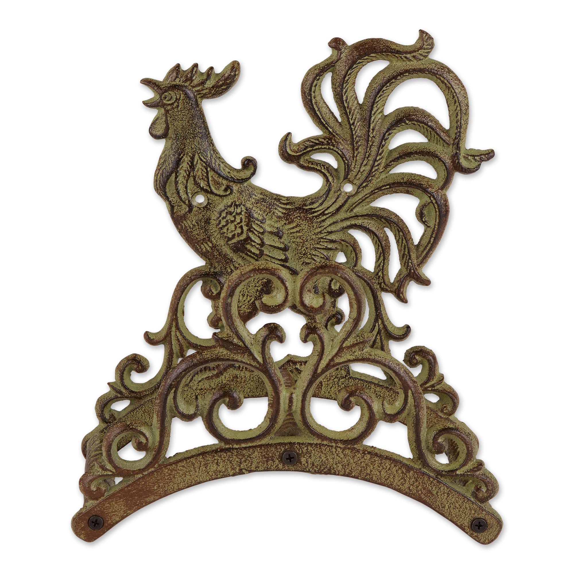 Zingz & Thingz Outdoor Garden Rooster Cast Iron Hose Organizer, 9.5x5.5x10.25", Brown