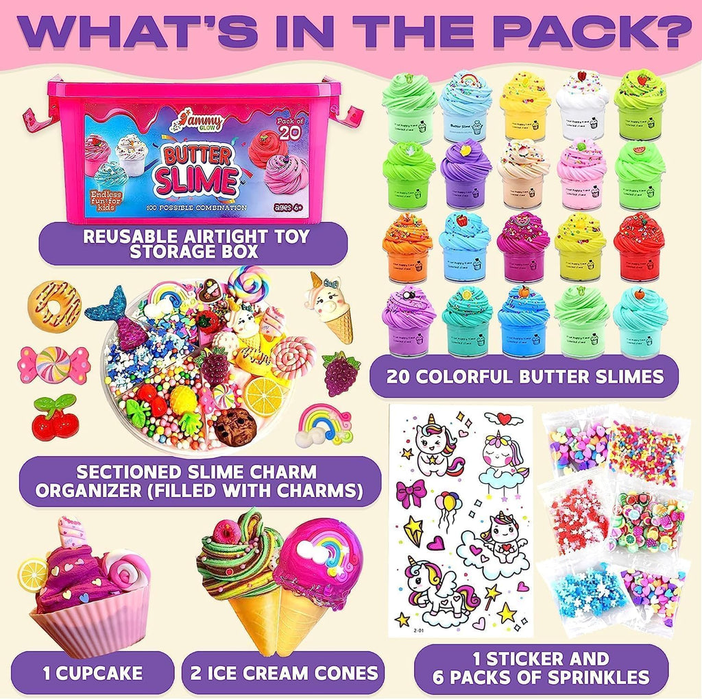 Skiennix Jumbo Butter Slime Kit - 49 Pcs of Colorful Slimes & Accessories for Ages 8-12 | Non-Toxic Sensory Fun
