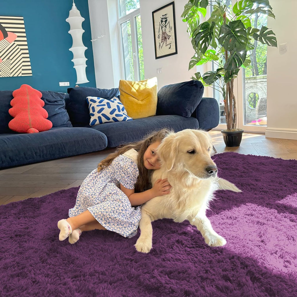 OLANLY Runner Rugs - Soft Fluffy Machine Washable 2x8 for Hallway & Bedroom | Dark Purple Indoor Carpet