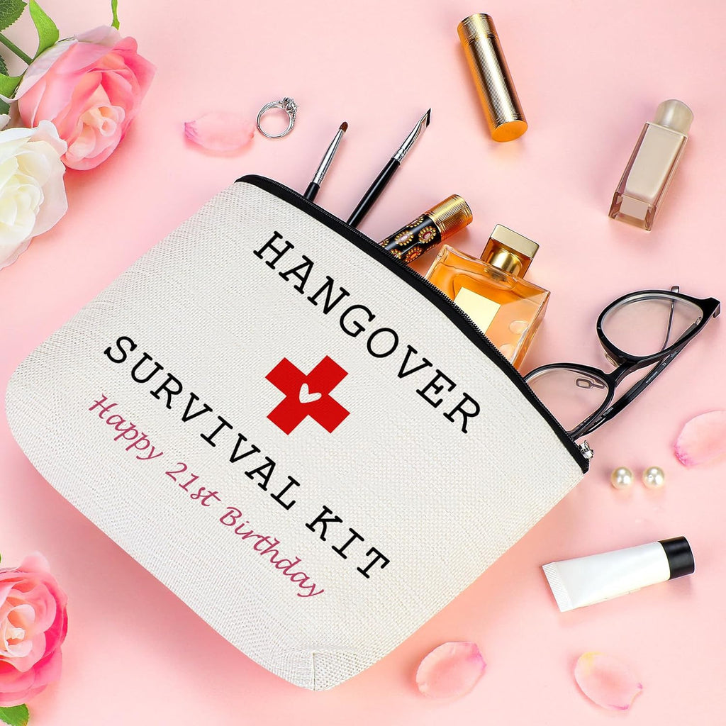 Skiennix 21st Birthday Gifts for Her | Unique & Funny 21-Year-Old Gifts - Wine Glass, Candle & Makeup Bag