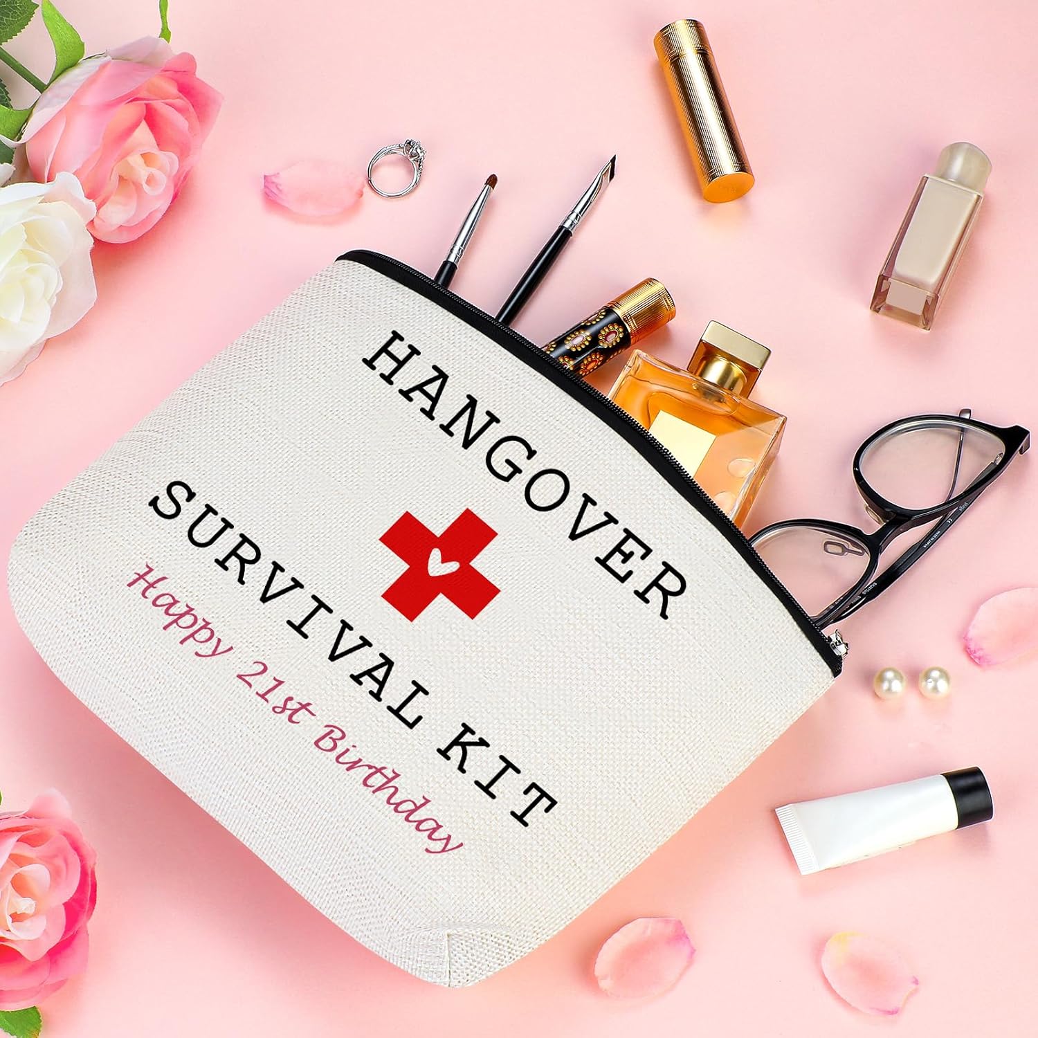 Skiennix 21st Birthday Gifts for Her | Unique & Funny 21-Year-Old Gifts - Wine Glass, Candle & Makeup Bag