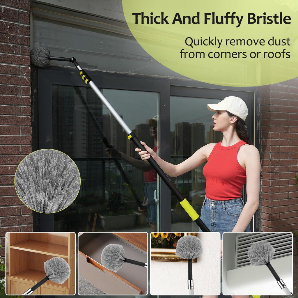 【Upgrade Anti Rotation 】 20FT High Reach Duster Kit,Lightweight Aluminum Alloy Extension Rod,5-Piece Set,210° Steering Head Clean Various Angle,for Cleaning Ceiling,High Wall