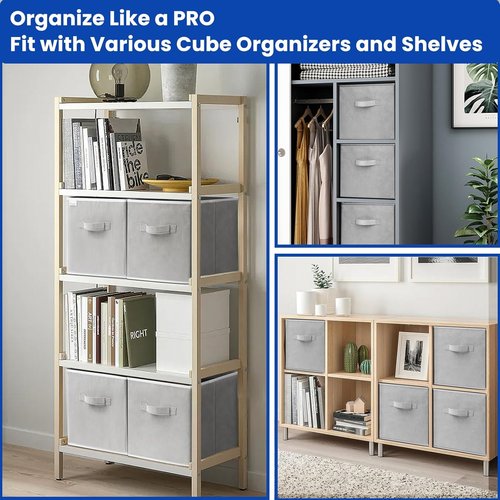 Criusia Storage Cubes - 11 Inch Fabric Storage Bins with Dual Handles | 10 Pack, Grey Foldable Organizers