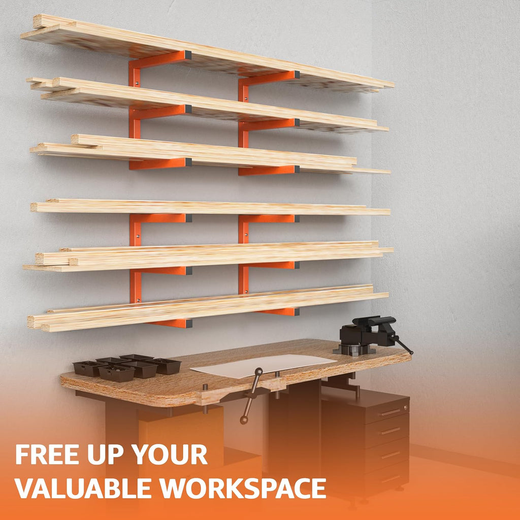 YYR Wood Organizer - Heavy Duty Metal Lumber Storage Rack | 6-Level Wall Mount, Holds Up to 1200 LBS, Orange