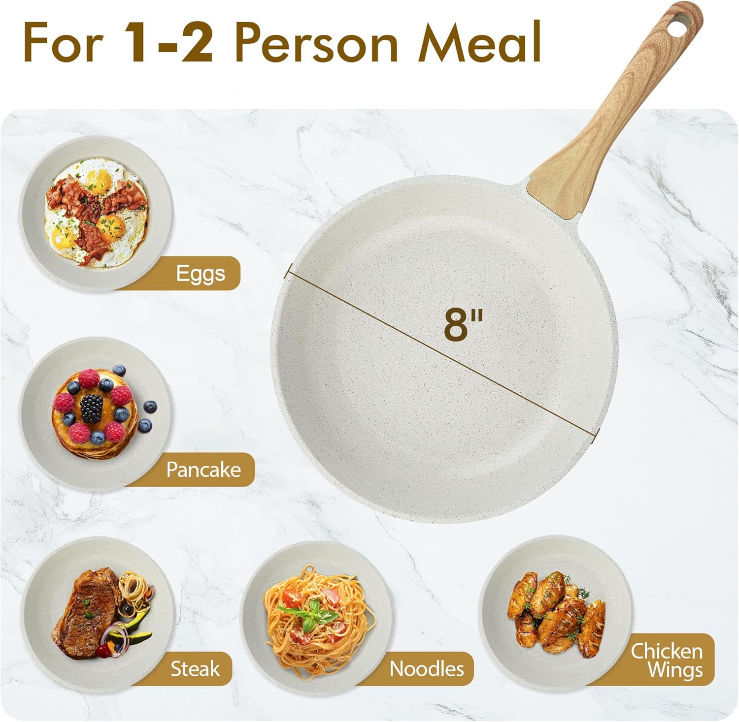 SENSARTE Nonstick Ceramic Frying Pan - 8-Inch Healthy Omelet Skillet | PFAS-Free, Induction Compatible, White